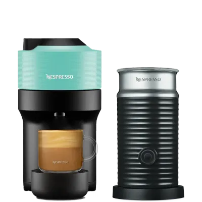 Кофемашина Nespresso Vertuo Pop мятная и Aeroccino 3