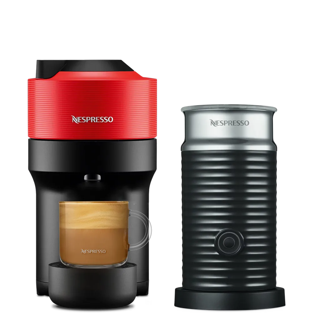 Кофемашина Nespresso Vertuo Pop красная и Aeroccino 3