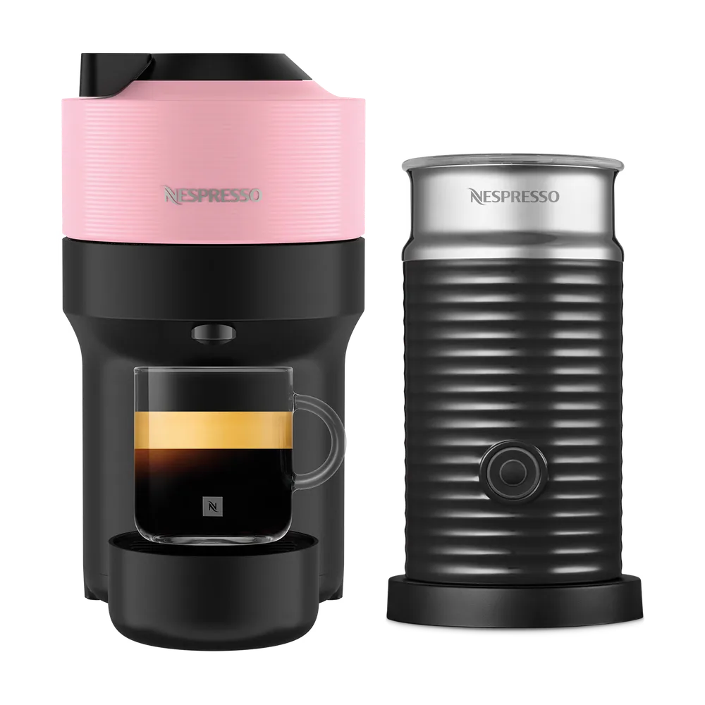 Кофемашина Nespresso Vertuo Pop розовая и Aeroccino 3