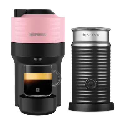 Кофемашина Nespresso Vertuo Pop розовая и Aeroccino 3