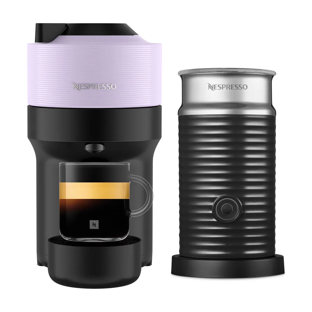 Кофемашина Nespresso Vertuo Pop сиреневая и Aeroccino 3