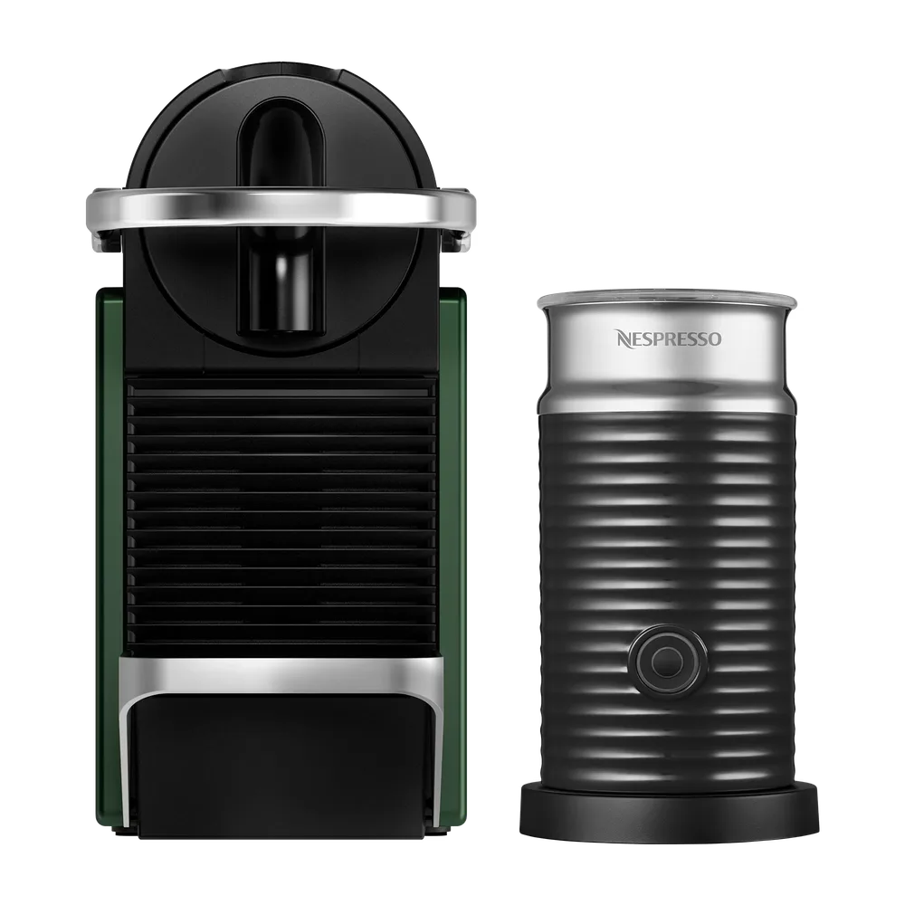 Кофемашина Nespresso Pixie тёмно-зелёная и Aeroccino 3