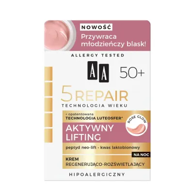AA Cosmetics 5Repair 50+ Крем для лица ночной лифтинг-регенерирующий, для сияния кожи, 50 мл