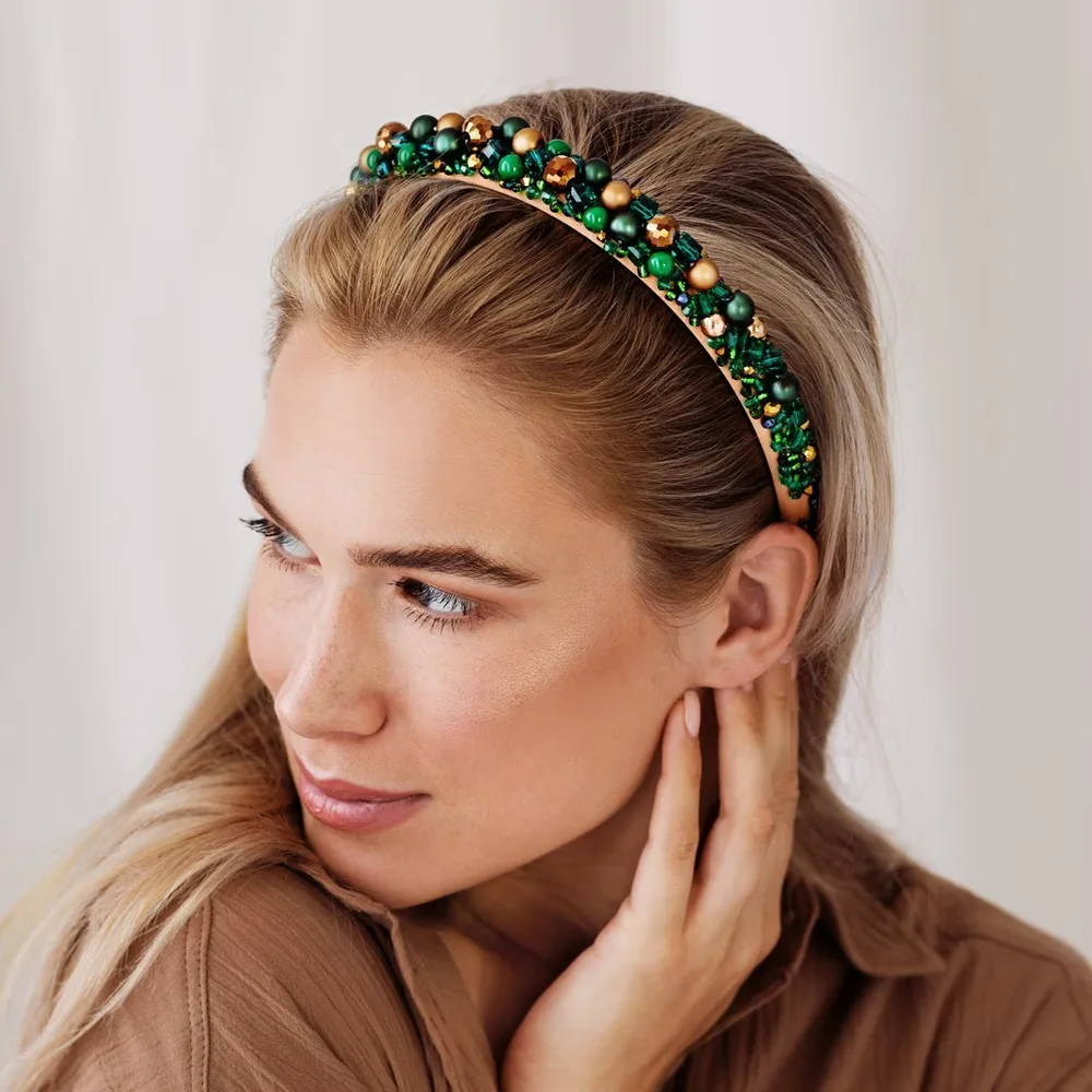 Republika Jewelry GOLDEN GREEN обруч для волос с кристаллами изумрудного и золотого оттенка, 1 шт