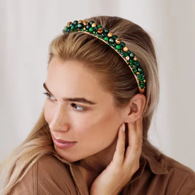 Republika Jewelry GOLDEN GREEN обруч для волос с кристаллами изумрудного и золотого оттенка, 1 шт