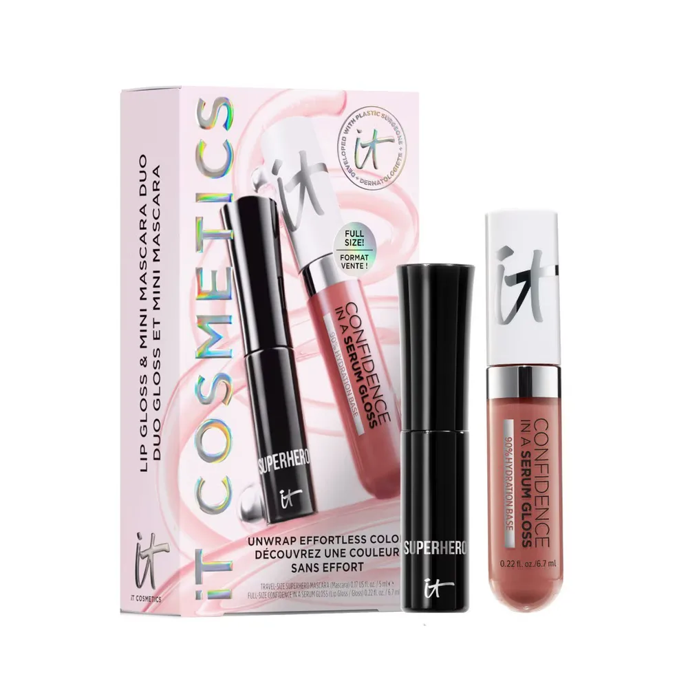 IT Cosmetics Unwrap Effortless Color Набор: тушь Superhero Mascara и блеск для губ Confidence in a Serum Lipgloss, 1 шт
