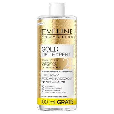 Мицеллярная вода Eveline Cosmetics Gold Lift Expert Luksusowy przeciwzmarszczkowy plyn micelarny 3w1, 500 мл