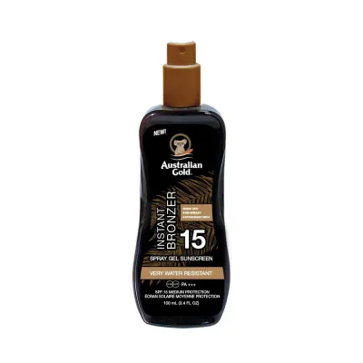Australian Gold Солнцезащитный гель-спрей с бронзатором SPF 15, дорожный формат, 100 мл