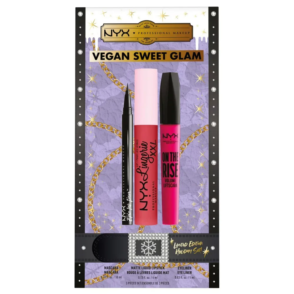 NYX Professional Makeup Holiday Glam Look подарочный набор для глаз и губ: подводка, тушь и помада, 1 шт