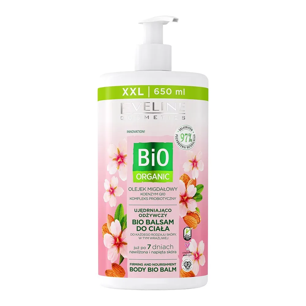 Eveline Cosmetics Bio Organic бальзам для тела укрепляющий питательный, с миндальным маслом, 650 мл