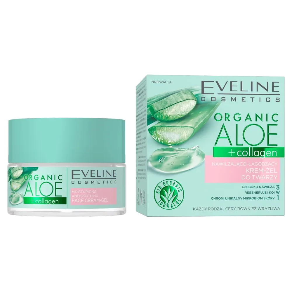 Eveline Cosmetics Organic Aloe + Collagen крем-гель для лица увлажняюще-успокаивающий, 50 мл