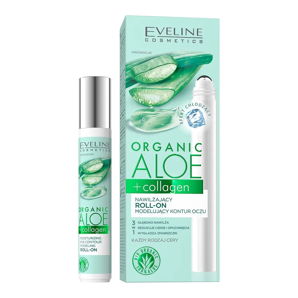 Eveline Cosmetics Organic Aloe + Collagen роллер для контура глаз увлажняющий, 15 мл