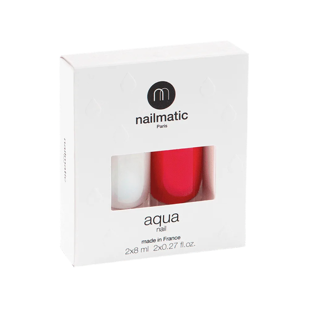 Nailmatic Aqua Nail Poppy набор: база и верхнее покрытие 2 в 1 и лак Poppy, коралловый красный, 16 мл