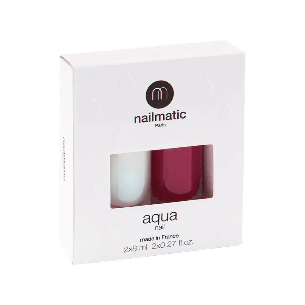 Nailmatic Aqua Nail Rosemay набор: лак для ногтей на водной основе и база-топ 2 в 1, грязно-розовый, 16 мл