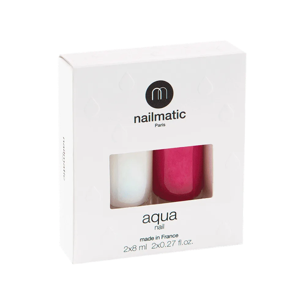 Nailmatic Jackie набор: лак для ногтей на водной основе и база-топ 2 в 1, нежно-розовый с сиянием, 16 мл