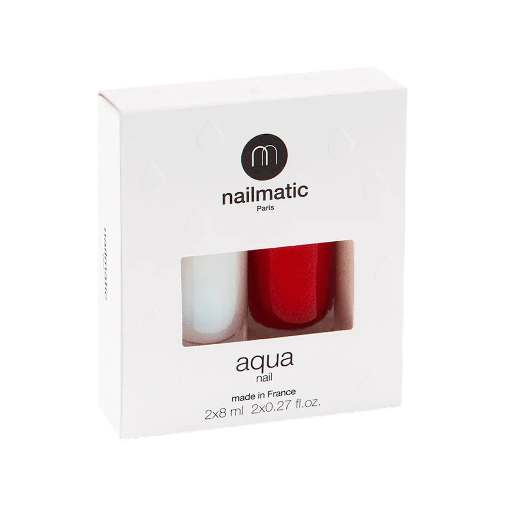 Nailmatic Airelle набор: лак для ногтей на водной основе и база-топ 2 в 1, клюквенно-красный, 16 мл