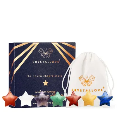 Crystallove Набор натуральных камней «звёздочки» на 7 чакр: аметист, лазурит, горный хрусталь, авантюрин, агат, яшма, 1 шт