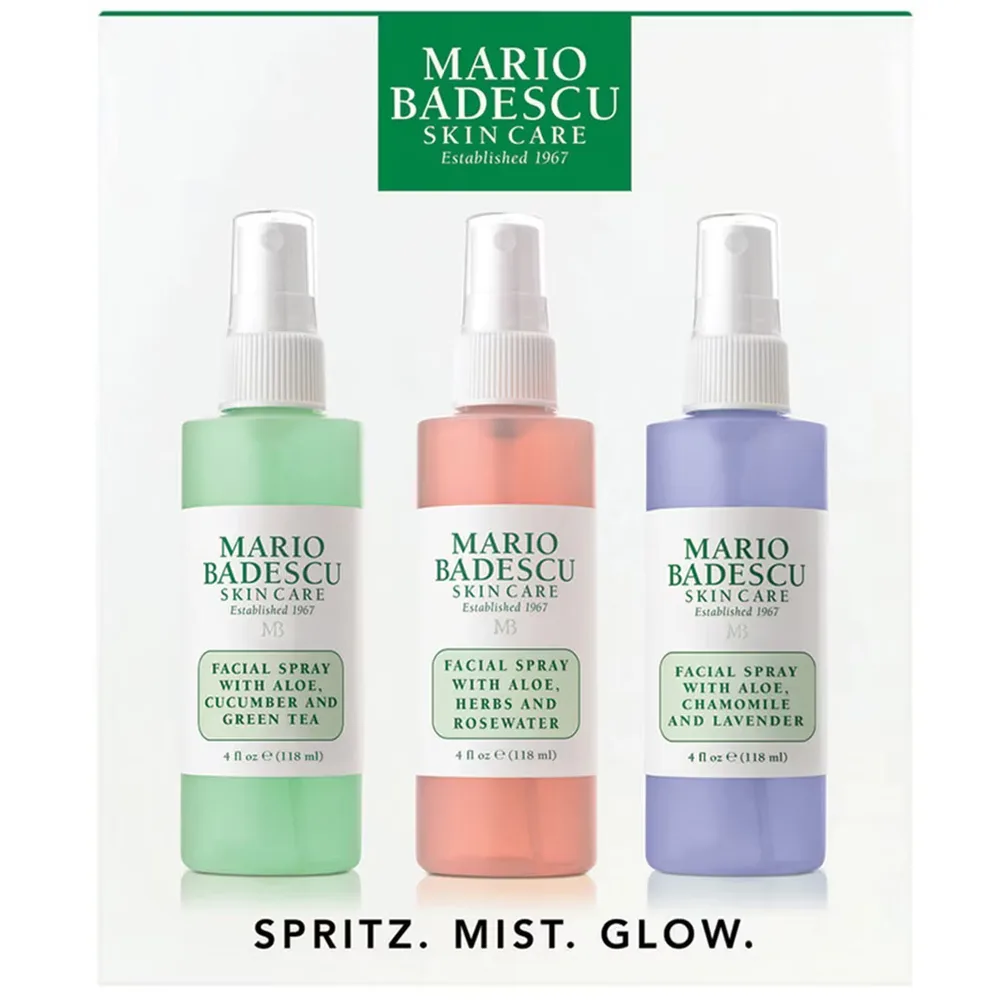 Mario Badescu подарочный набор спреев для лица Spritz Mist Glow: алоэ и огурец, травы и розовая вода, ромашка и лаванда, 3 шт. по 118 мл