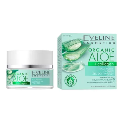 Eveline Cosmetics Organic Aloe + Collagen гель для лица увлажняющий матирующий с алоэ для нормальной и комбинированной кожи, 50 мл
