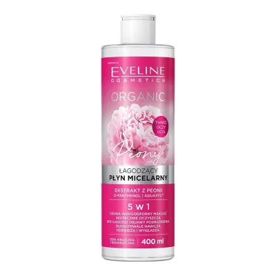 Eveline Cosmetics Organic мицеллярная вода для снятия макияжа успокаивающая с экстрактом пиона и пантенолом, для чувствительной кожи, 400 мл