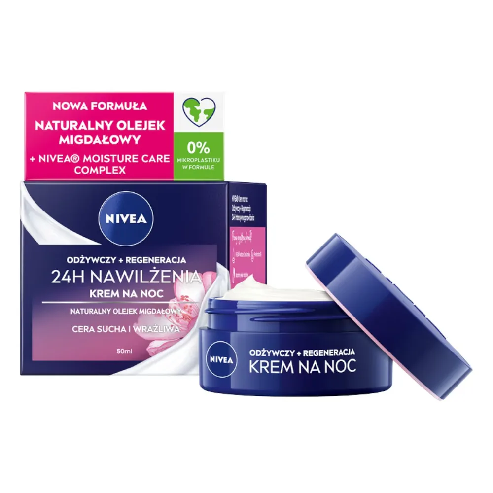 NIVEA 24H Крем для лица ночной питательный, с миндальным маслом и пантенолом, для сухой и чувствительной кожи, 50 мл