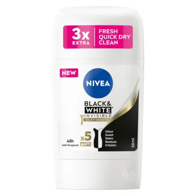 NIVEA Black and White Silky Smooth антиперспирант-стик, 50 мл