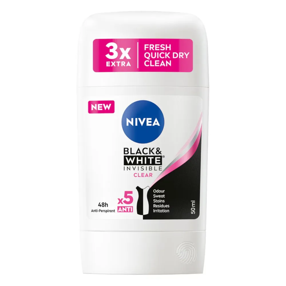 NIVEA Black and White Clear антиперспирант-стик, 50 мл