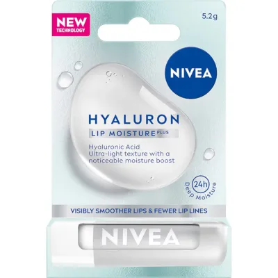NIVEA Hyaluron Moisture Plus Transparent Бальзам для губ увлажняющий, с гиалуроновой кислотой, 5,2 г