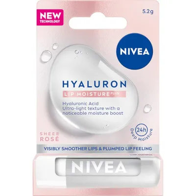 NIVEA Hyaluron Lip Moisture Plus Rose Бальзам для губ увлажняющий, с гиалуроновой кислотой, 5,2 г