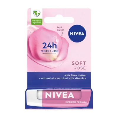 NIVEA Soft Rose Бальзам для губ оттеночный, с розовым сиянием, увлажняющий, с маслом шиповника и ши, 4,8 г