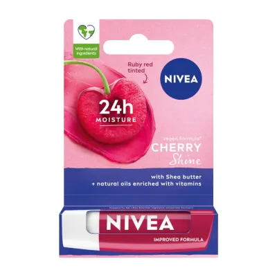 NIVEA Cherry Shine Бальзам для губ оттеночный, вишнёвый, с маслом ши, 4,8 г