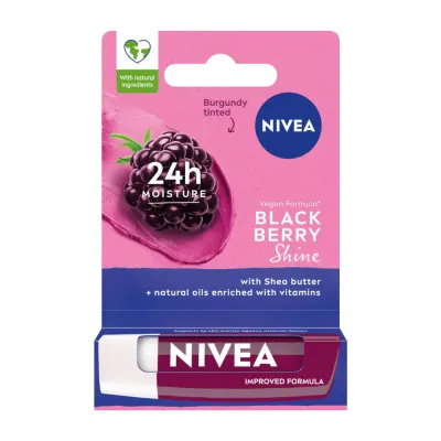 NIVEA Blackberry Shine Бальзам для губ увлажняющий, с ежевичным ароматом и лёгким оттенком, с маслом ши, 4,8 г