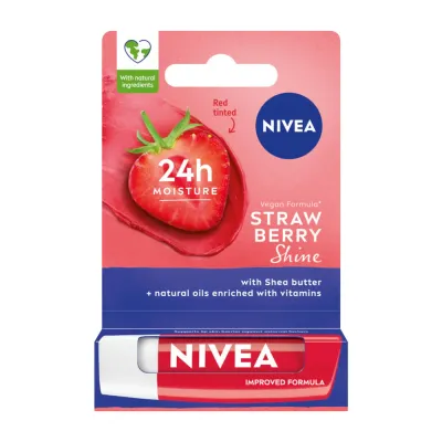 NIVEA Strawberry Shine Бальзам для губ оттеночный, с блеском и ароматом клубники, 4,8 г