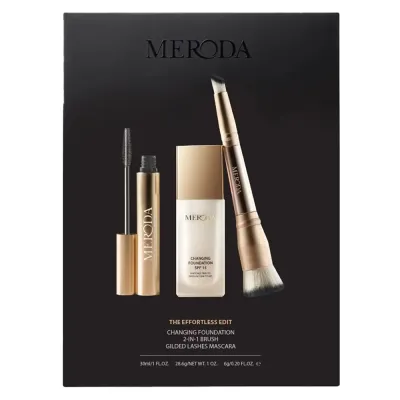 Meroda The Effortless Edit набор для макияжа: тональный крем Changing Foundation, тушь Gilded Lashes и кисть 2 в 1, 1 шт