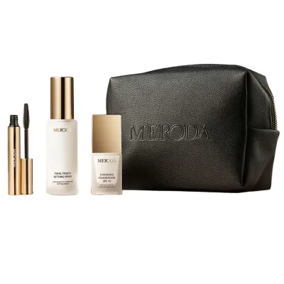 Meroda Travel Kit дорожный набор: тональный крем, тушь для ресниц и фиксирующий спрей в косметичке, 1 шт