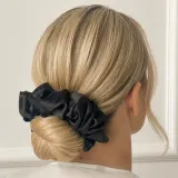 Poshyou Pure Black резинка для волос шелковая большая черная, 1 шт — фото 3