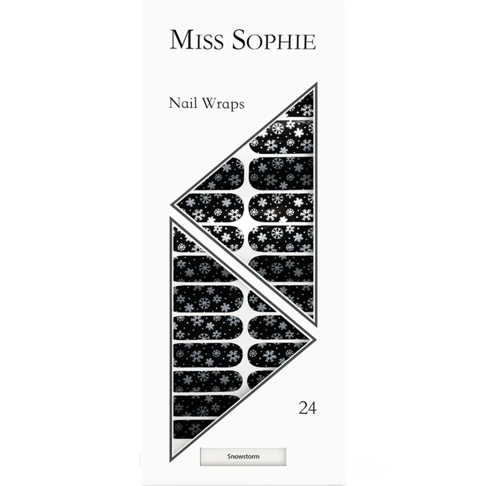 Miss Sophie's Snowstorm наклейки для ногтей, чёрные с серебряными снежинками, 1 шт
