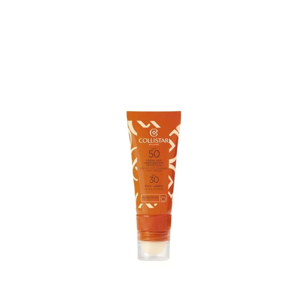 Collistar One Shot набор: солнцезащитный крем для лица SPF 50 и бальзам для губ SPF 30, водостойкий, дорожный формат, 20 мл