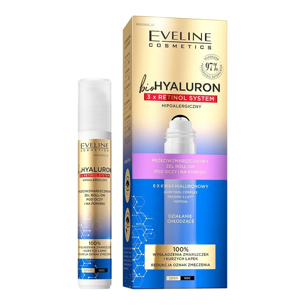 Eveline Cosmetics Biohyaluron 3x Retinol System роллер для кожи вокруг глаз, 15 мл