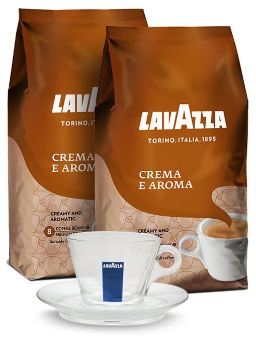 Кофе в зёрнах Lavazza Crema e Aroma 2х1 кг + чашка для капучино 160 мл