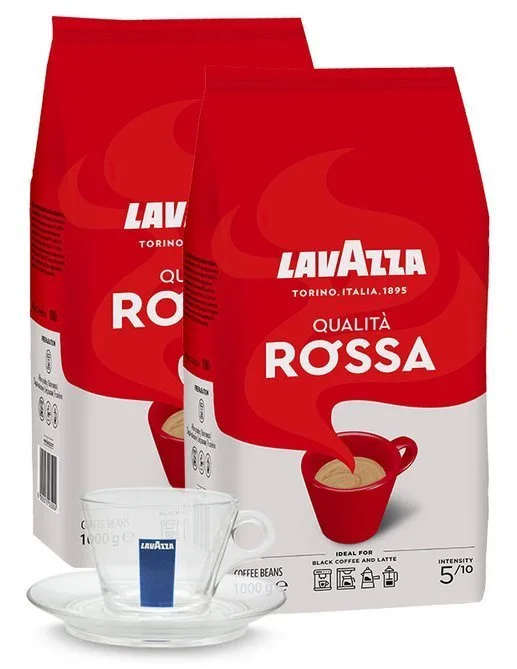 Кофе в зёрнах Lavazza Qualita Rossa 2х1 кг + чашка для капучино 160 мл