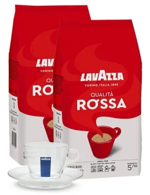 Кофе в зёрнах Lavazza Qualita Rossa 2х1 кг + чашка для капучино 160 мл