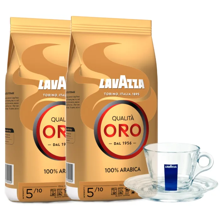 Кофе в зёрнах Lavazza Qualita Oro 2х1 кг + чашка для капучино 160 мл