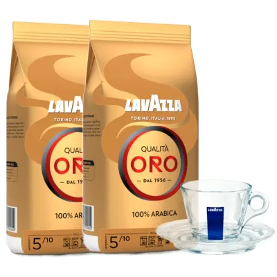Кофе в зёрнах Lavazza Qualita Oro 2х1 кг + чашка для капучино 160 мл