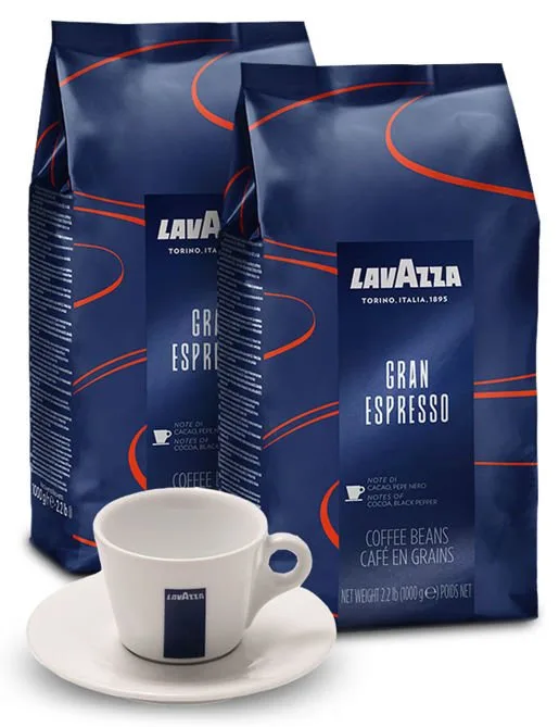 Кофе в зёрнах Lavazza Gran Espresso 2х1 кг + чашка для капучино 160 мл