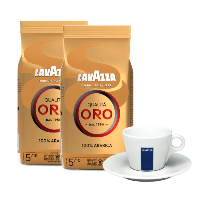 Набор кофе в зернах Lavazza Qualita Oro 2х1 кг с чашкой для капучино