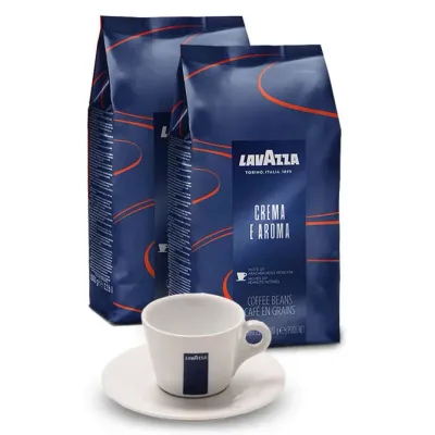 Кофе в зёрнах Lavazza Crema e Aroma Blue 2х1 кг + чашка для капучино 160 мл