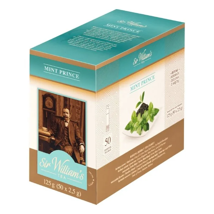 Зелёный чай с мятой Sir William's Royal Taste Mint Prince в пакетиках, 50х2,5г