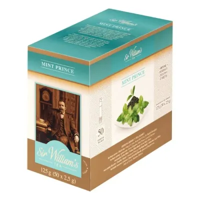 Зелёный чай с мятой Sir William's Royal Taste Mint Prince в пакетиках, 50х2,5г