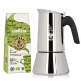 Набор: гейзерная кофеварка Bialetti New Venus на 6 чашек + молотый кофе Lavazza Tierra for Planet, 180 г — фото 1
